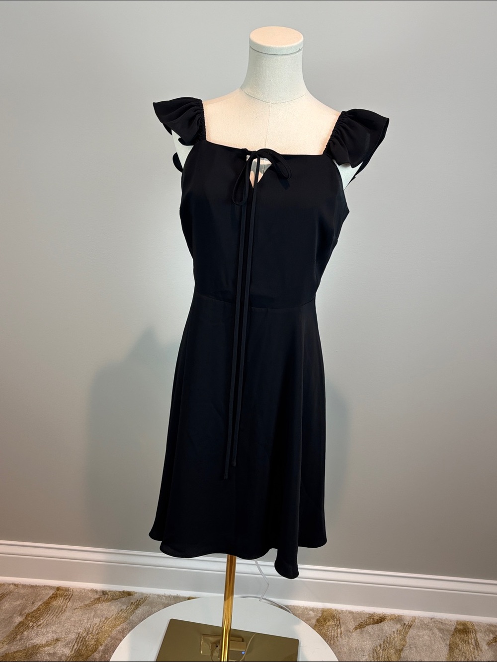 CeCe Black Ruffle Strap Tie-Front Mini Dress